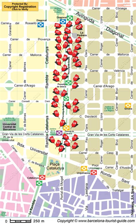 Shopping Map of Passeig de Gràcia in Barcelona, Catalunya, Spain.